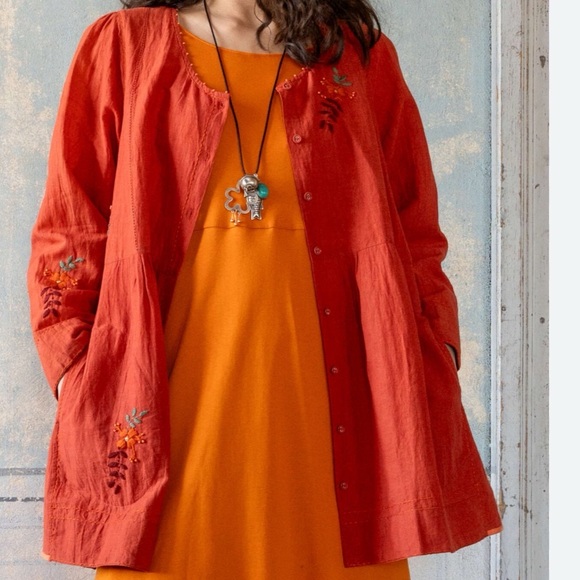 Gudrun Sjoden Tops - Gudrun Sjoden Shimla Artist Blouse Cotton Linen Red Size Medium Embroidered Bead